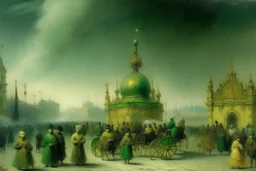 An olive green carnival covered in mold painted by Ivan Aivazovsky