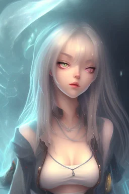 3d misterious Anime girl close and personal in stormy background