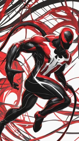 A close picture to Mix between daredevil and venom symbiote in red and black color in dreamshaper finetuned model with dynamic art style witg