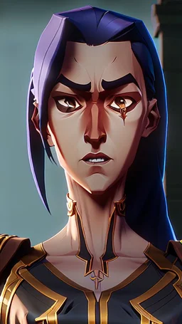 A tall human woman with tanned skin. Her face, marked by the years, always has a smirk on it, showing her superiority in the eyes of the others. She is dressed in grey armor and wears a cape.