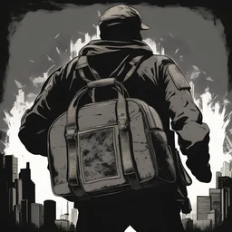 duffle bag, comic book, icon, silhouette, black, post -apocalyspe,