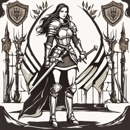 fearless and noble lady knight with sword and shield