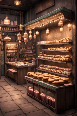 walk-in sweetshop with indian style in perspective with some sweet making experience setup inspired by indian street venders