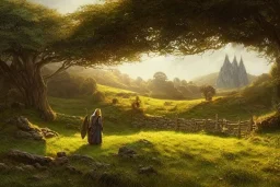 the shire, beautiful scenery landscape, lord of the rings, highly detailed, perfect lighting, perfect composition, 4 k, artgerm, derek zabrocki, greg rutkowski