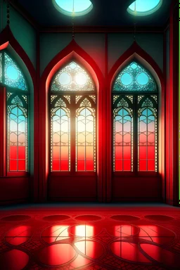 Islamic , Ramadan, Mosque, Natural Light, ,morning ,Moon light shine through the window into islamic mosque 3d red