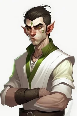 teen handsome half orc with white clothing