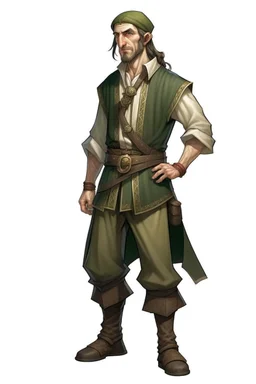 elf male on his forties ranger wearing medieval clothes with hands behind his back
