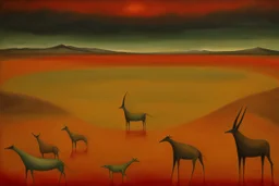 A surreal landscape by artist " Mark Rothko", by artist "Leonora Carrington"