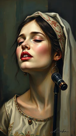 Bosch painting style , a face of a female singer