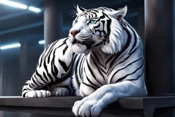 half beast White tiger human in 8k realistic anime drawing style, human body, gym costum, apocalypse, intricate details, highly detailed, high details, detailed portrait, masterpiece,ultra detailed, ultra quality