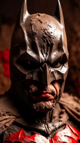 Texture made of coffee powder and dirt of batman has bad painting of red color on his face