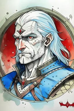 Geralt from the Witcher in pastel aquarel style similar to amano