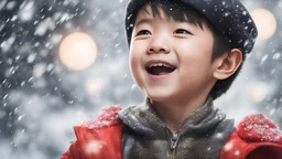 Magical Fantastic young happy Chinese male child, Liquid Structure, Flying snowflakes, excitement, Splash, Portrait Photography, Fantasy Background, Intricate Patterns, Ultra Detailed, Luminous, Radiance, Ultra Realism, Complex Details, Intricate Details, 16k, HDR, High Quality, Trending On Artstation, Sharp Focus, Studio Photo, Intricate Details, Highly Detailed