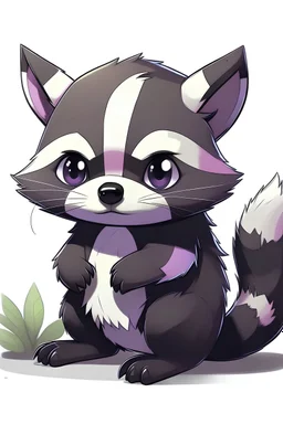 ken sugimori art style Basic small Cute black and purple Poison dark type raccoon pokemon that can be found in route one and can be considered the 4th starter pokemon