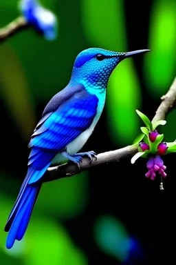 pajarito colibri azul delicado y brillante