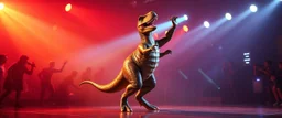 disco dinosaur basterd dancing like travolta with one arm in the air