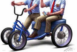 true-to-life pencil and color marker portrait of realistic joe biden riding a tricycle, with an extra set of carrying wheels and rollcage for safety, by kim jung gi