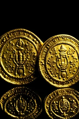 Picture of a coin from both its front and back, made of gold with a crown on the front and crossed swords the back.