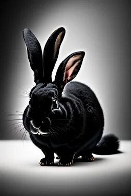 Thick black rabbit. Photograph.