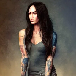 Full Body of Actress Megan Fox, Tele Photo Lens, au naturel, hyper detailed, digital art, trending in art station, cinematic lighting, studio quality, smooth render, unreal engine 5 rendered, octane rendered, art style by klimt and nixeu and ian sprigger and wlop and krenz cushart.