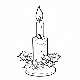 A black and white cute drawing of a Christmas Candle. Only outline, white background,for kids