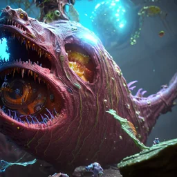 fluid ink angler fish creature, unreal engine 5, 8k resolution, photorealistic, ultra detailed