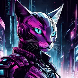 Ilustración cómic lineal de cat cyberpunk
