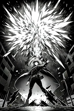 Explosion on the streets of Tokyo, greyscale