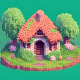 A spring house with garden, pixelart