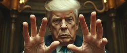 trump as pale man from pans labyrinth with eyes in his palms
