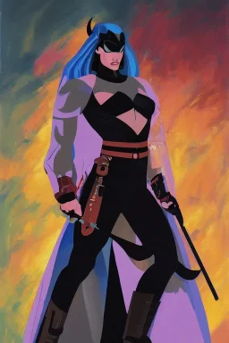 Full body portrait, painting, medium shot lady Style of Genndy Tartakovsky's Primal