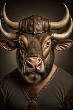 senile bull with viking helmet