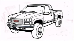 redraw this image of a 1996 GMC sierra extended cab truck, line art with improved quality