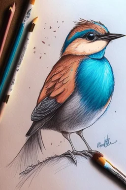 a bird drawing with copic markers