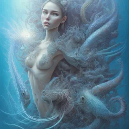 sango fantasy, fantasy magic, intricate, sharp focus, illustration, highly detailed, digital painting, concept art, matte, artgerm and paul lewin and kehinde wiley, masterpiece sexy lips Hawaiian afro lips African lady body mermaid lionfish head blue space lady beach sea under water mermaid seaweed