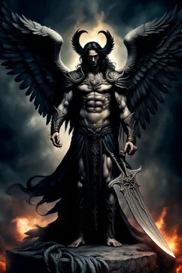 Samael the fallen angel, the angel of death, the avenger of sins and the seducer, warrior, demon prince, the bringer of light, who bears the Seal of Darkness, high realistic, detailed, dark fantasy,
