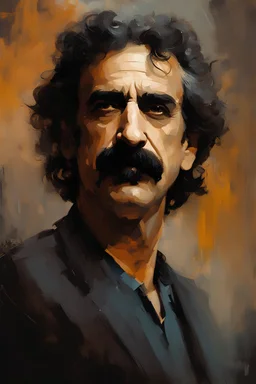 Frank Zappa portrait, dark mysterious esoteric atmosphere, digital matt painting with rough paint strokes by Jeremy Mann