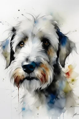 A minimalist portrait of a bernadoodle by Ryan Hewett, willem haenraets, watercolor, wet on wet