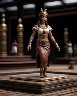 tabletop role-playing miniature of a slightly curvy minoan model on a catwalk wearing minoan fashion. full body. concept art in the style of weta workshop. hyperrealism 4K ultra HD unreal engine 5 photorealism.