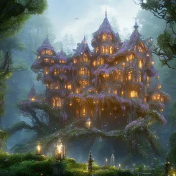 a magical flower house in the woods, vertical, sharp, vines, candlelit, endor, ornate, elegant, highly detailed, artstation, concept art, smooth, sharp focus, illustration, 8k, splash art, wallpaper, key visual