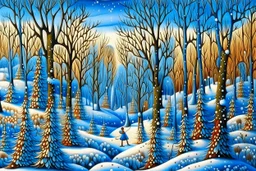 Winter trees elegant fantasy intricate art deco fantasy watercolor mystic Paul Klee Tim burton Yacek Yerka dee Nickerson snow winter cold season simple design