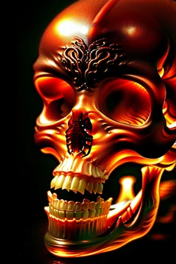 A beautiful highly detailed ornate intricate portrait of a flaming demon skull made of shiny obsidian glass :: reflective, glassy :: subtractive lighting, backlit :: by John William Waterhouse, Greg Rutkowski, HR Giger :: hyperrealistic, hyper detailed, photorealistic :: epic, incredible composition, amazing depth, meticulously composed, 16k resolution concept art :: fantasy magazine cover art