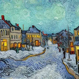 Snowy town, by van gogh, 4k