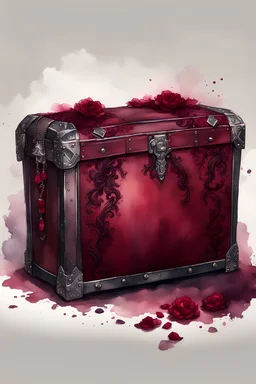 watercolor precious burgundy old trunk with black lace and rubies, Trending on Artstation, {creative commons}, fanart, AIart, {Woolitize}, by Charlie Bowater, Illustration, Color Grading, Filmic, Nikon D750, Brenizer Method, Side-View, Perspective, Depth of Field, Field of View, F/2.8, Lens Flare, Tonal Colors, 8K, Full-HD, ProPhoto RGB, Perfectionism, Rim Lighting, Natural Lighting, Soft Lighting, Accent Lighting, Diffraction Grading, With Imperfections