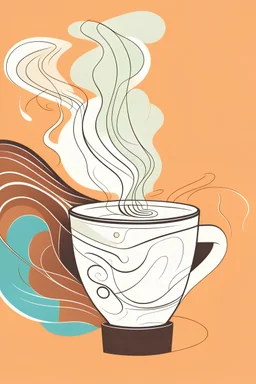 A abstract line coffee cup with the aroma vape turning in to a abstract outline of a male face