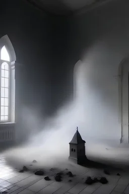 old castle inside dust floating in the air grey indoors