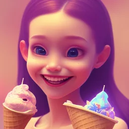 cute, adorable, smiling girl eating ice cream, candies flying all around her, Pixar, disney, cinema lighting, gaming, 8k, magic, love --q 1 --v 4