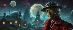 portrait of inter-galatic handsome power broker spy, the first nation, witchcraft, cyberpunk village, sci-fi, strange chrome vessels