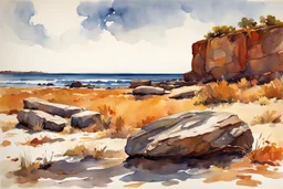 Sunny day, rocks, arid land, winslow homer watercolor paintings