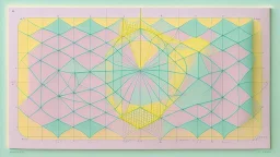 "Zeno's Paradox" is a piece of grid paper with pastel circles and triangles drawn on it and a 3d bor code on the top left